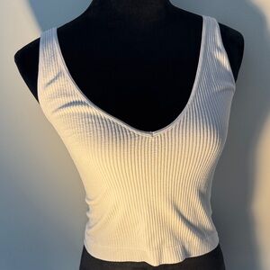 White Ribbed V-Neck Women's Top